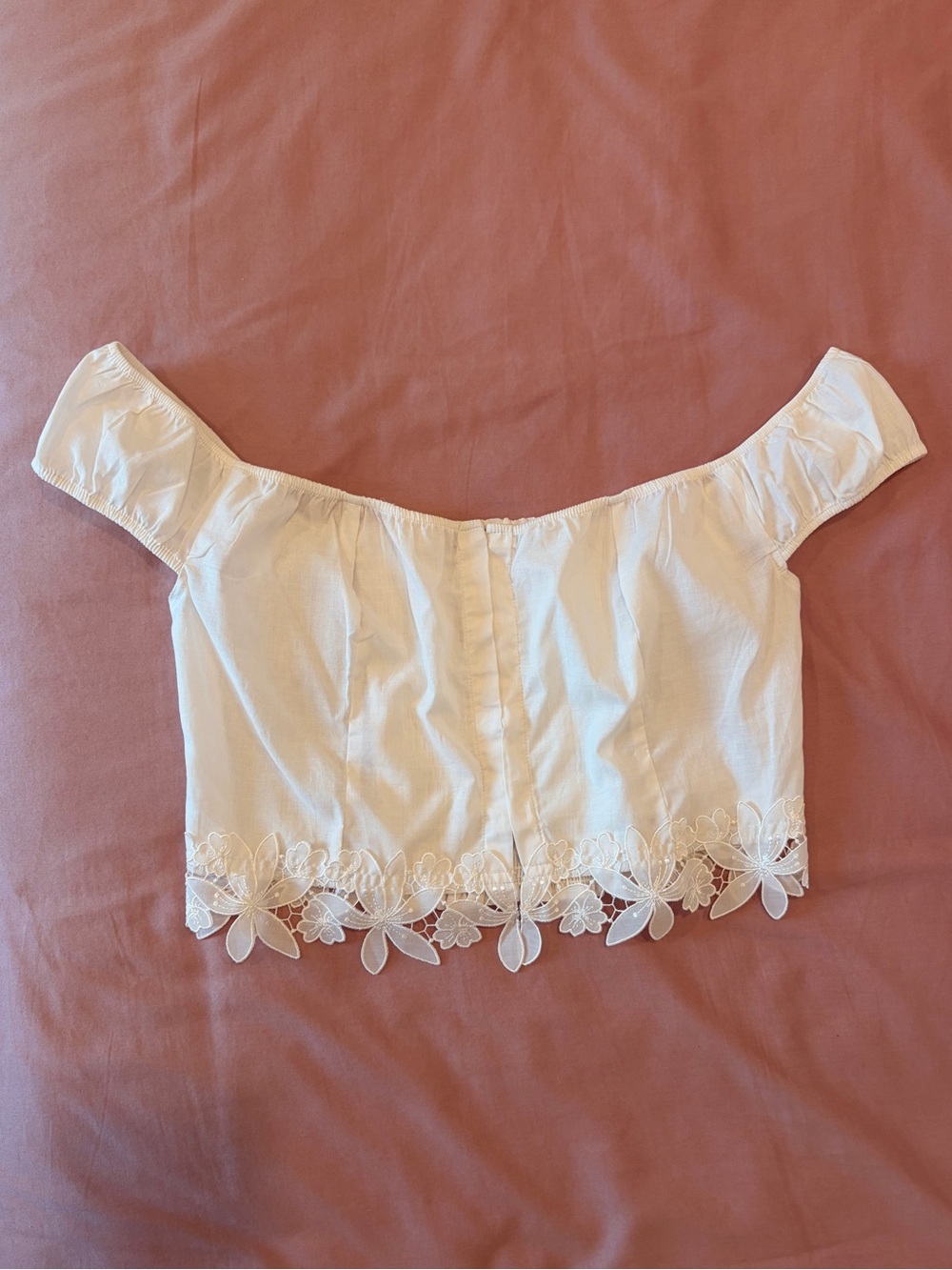 Victoria Secret Off-Shoulder White Floral Lace Hem Crop Top